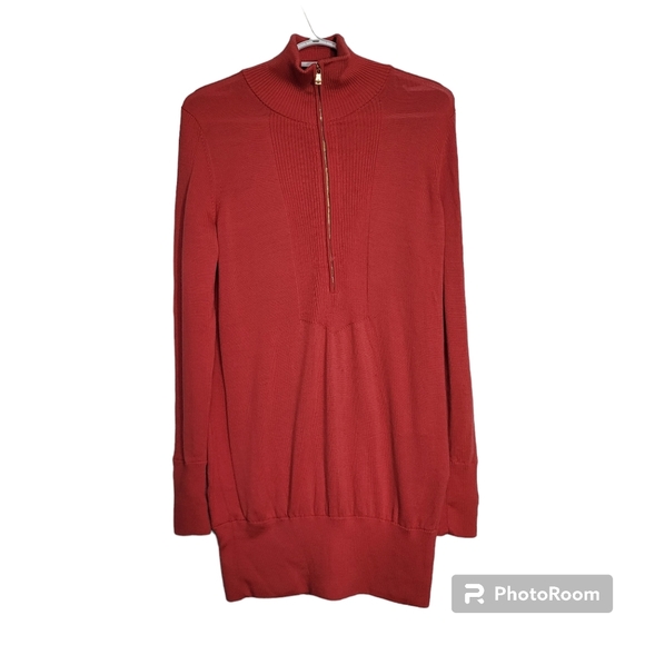 Tory Burch Merino Wool Long Line Quarter Zip Mock Neck Sweater size M - Picture 1 of 10